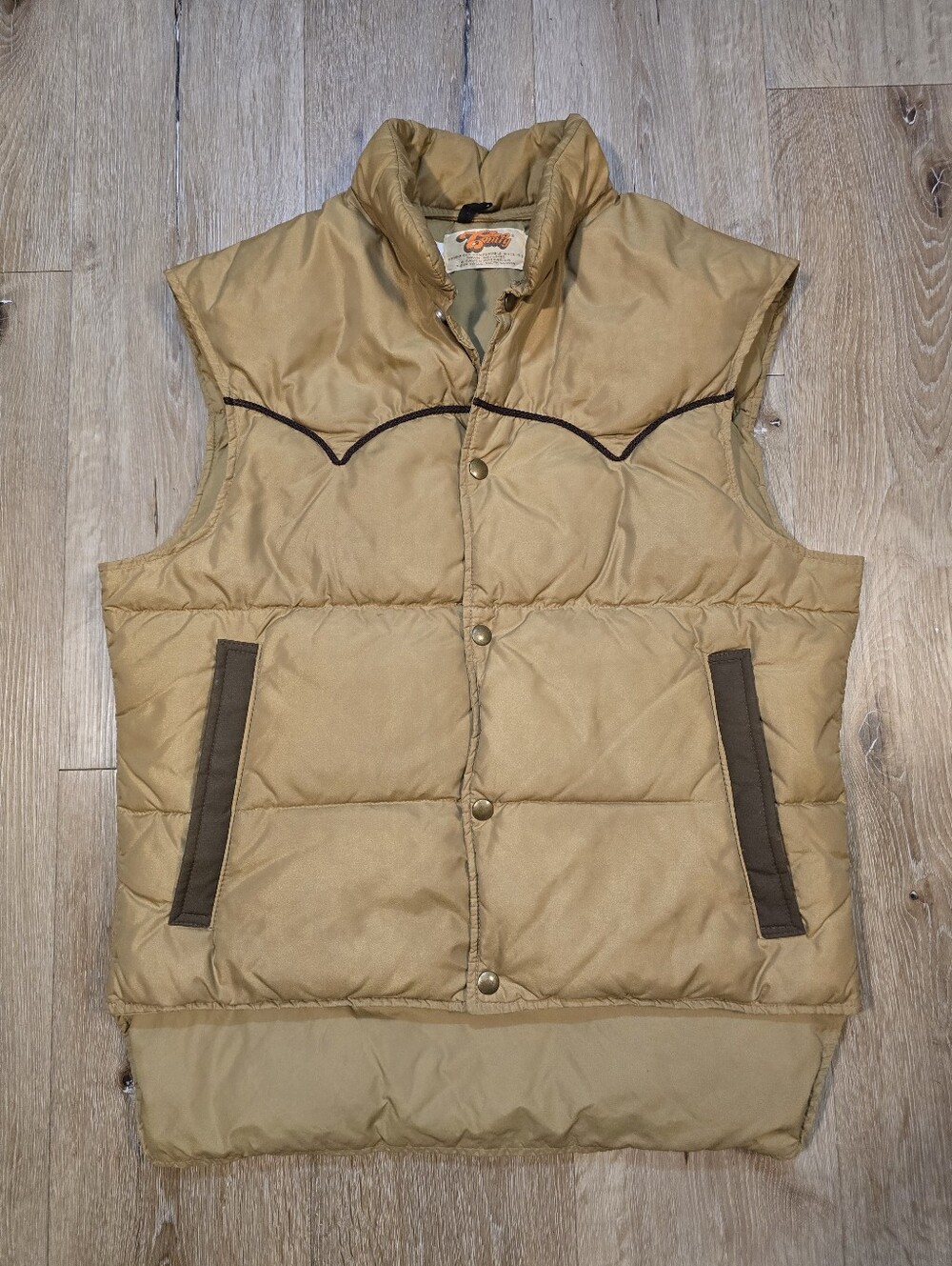 RARE Vintage 70s Comfy Raven Industries Down Puffer Vest Mens ML Western Tan USA